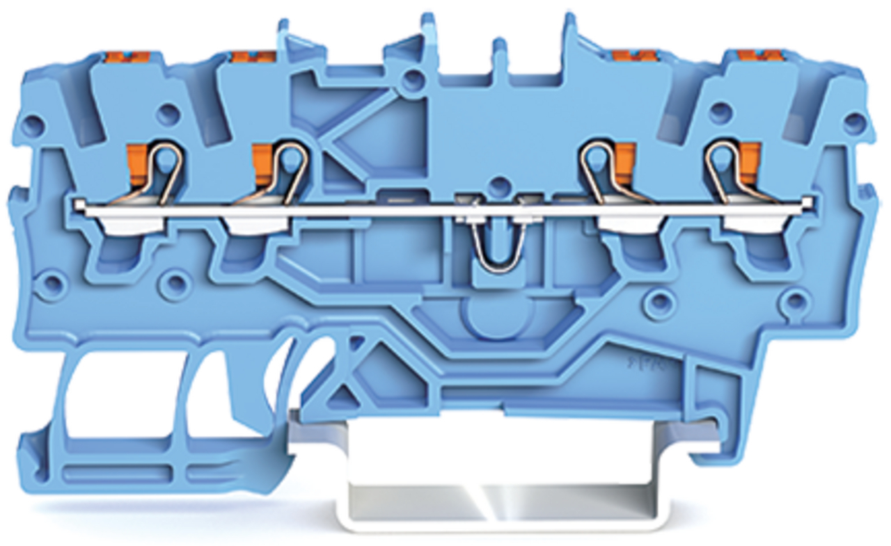 4-conductor through terminal block; with push-button; 1 mm; with test port; suitable for Ex i applications; side and center marking; for DIN-rail 35 x 15 and 35 x 7.5; Push-in CAGE CLAMP; 1,00 mm; blue