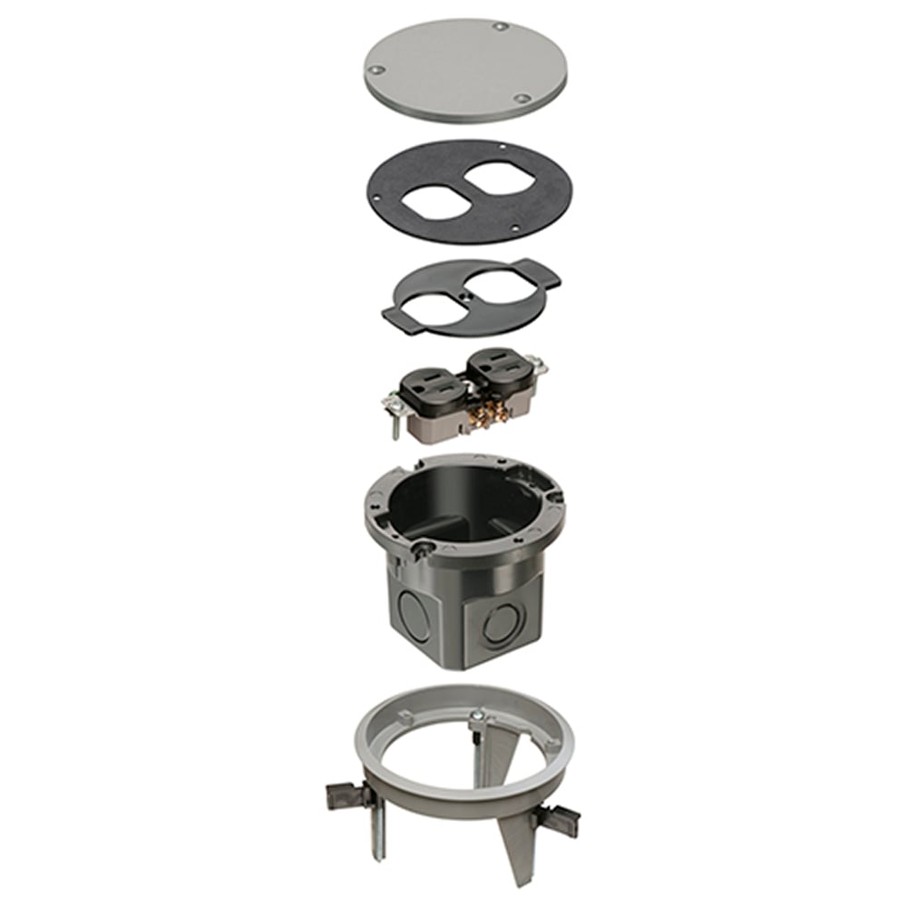 Non Metallic, round cover kit with box and blank Gray cover.