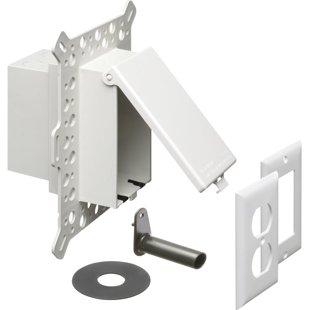 Low Profile Inbox for new construction for stucco, textured and rigid siding. Vertical with weatherproof while in use. Extra Duty white paintable cover.