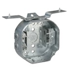 Octagon Box, 15.8 Cubic Inches, 4 Inch Diameter x 1-1/2 Inches Deep, 1/2 Inch Knockouts, Pre-Galvanized Steel, Drawn Construction, with Armored Cable Clamps (C-3) and V Bracket, For use with Armored/Metal Clad Cable