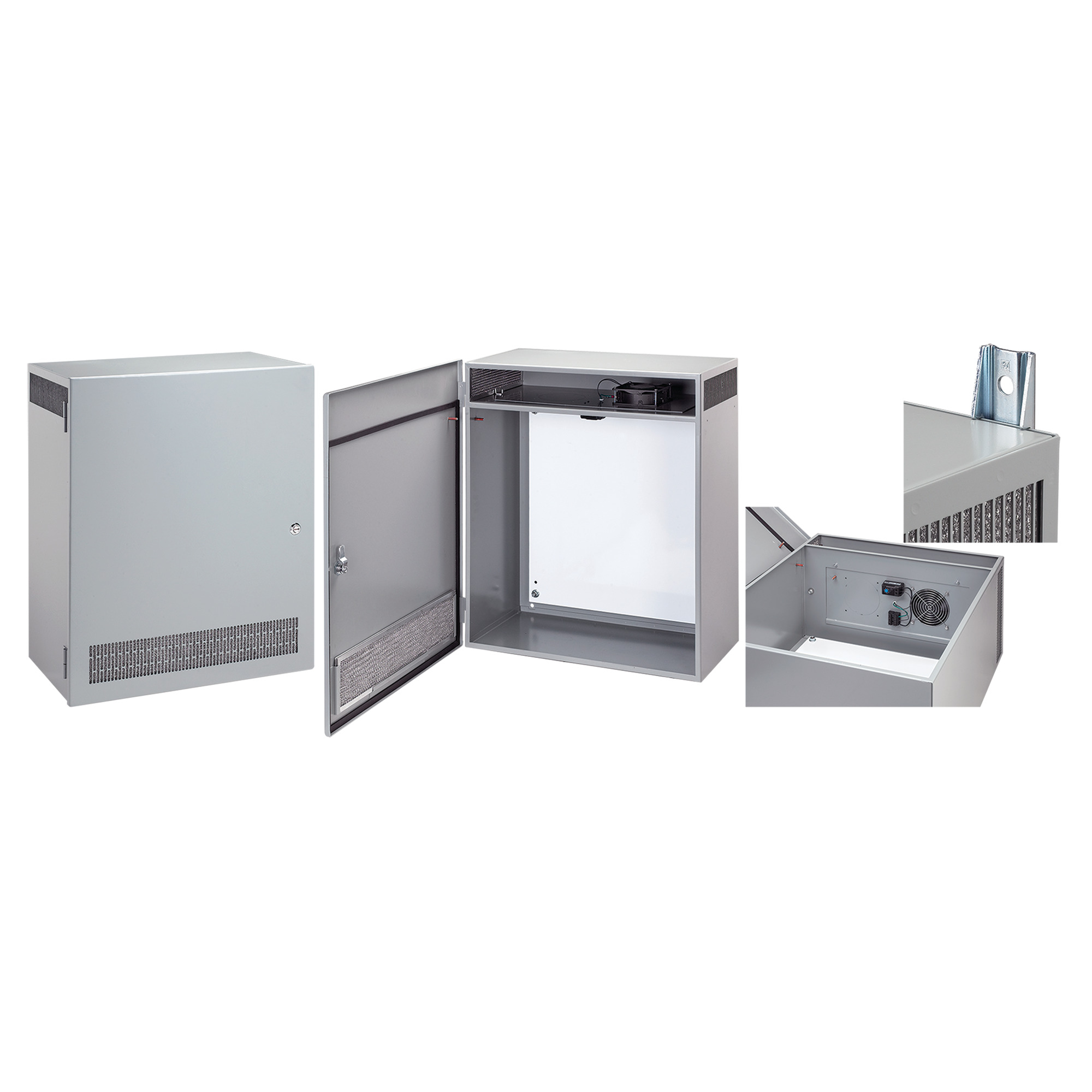 T1Flo Vented Enclosure with Fan Type 1, 28.00x24.00x12.75, Gray, Steel