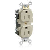 15 Amp, 125 Volt, Narrow Body Duplex Receptacle, Straight Blade, Fed Commercial Grade, Lev-Lok, Self Grounding, Ivory