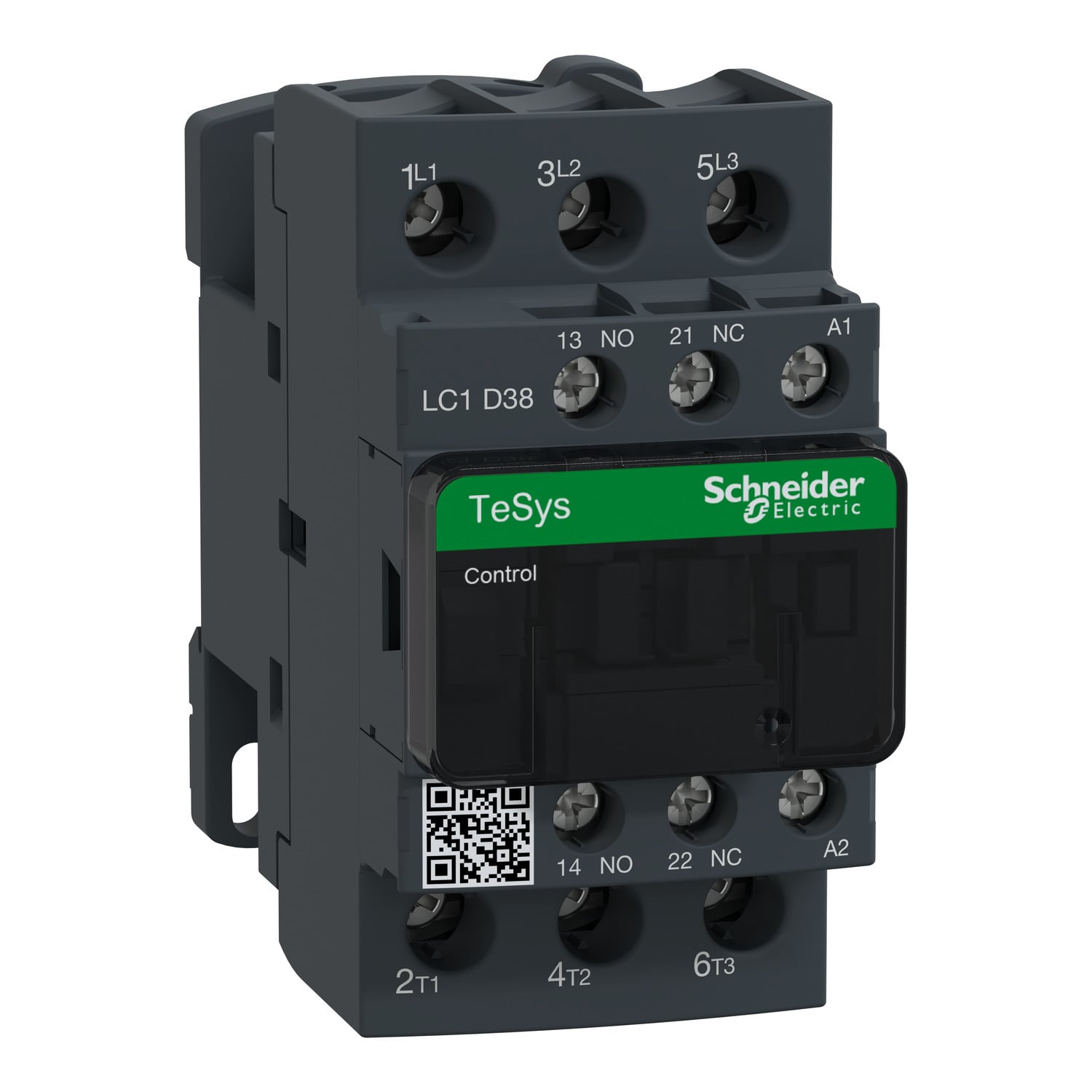 IEC contactor, TeSys Deca, nonreversing, 38A, 20HP at 480VAC, up to 100kA SCCR, 3 phase, 3 NO, 120VAC 50/60Hz coil, open