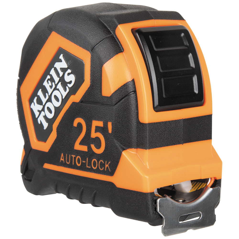 Klein Tools Measuring Tapes deliver performance and durability expected by professional tradespeople. The added feature of auto-lock gives users additional ease and convenience while using. Safeguarded by a thick and durable protective nylon-coating, the Tough Blade stands out to 13-Foot with a 16-Foot Reach. Able to endure the toughest of jobsite conditions, this tool also features a single hook and easy-to-read bold lines.