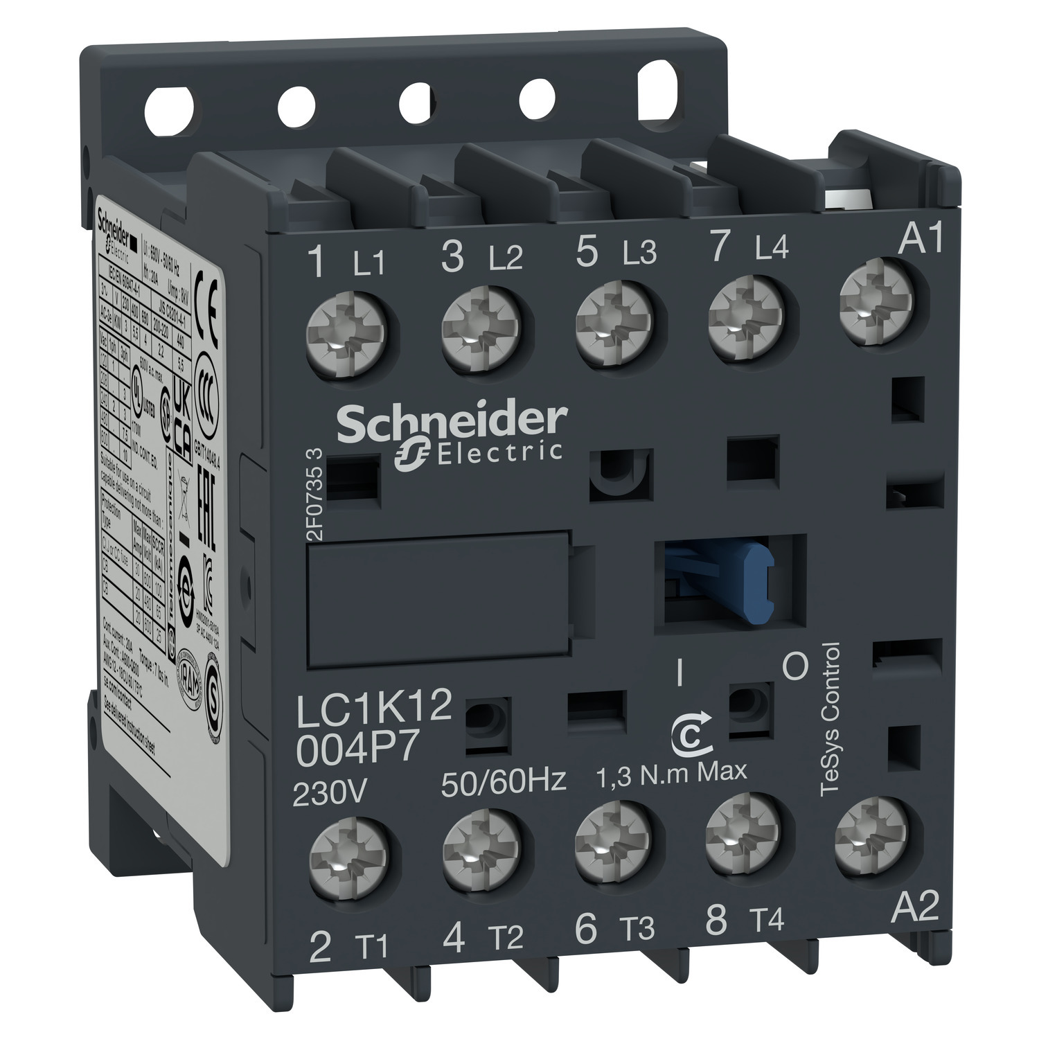 Contactor, TeSys K, 4P, 4 NO, AC-1, lt or eq to 440V 10A, 230VAC coil
