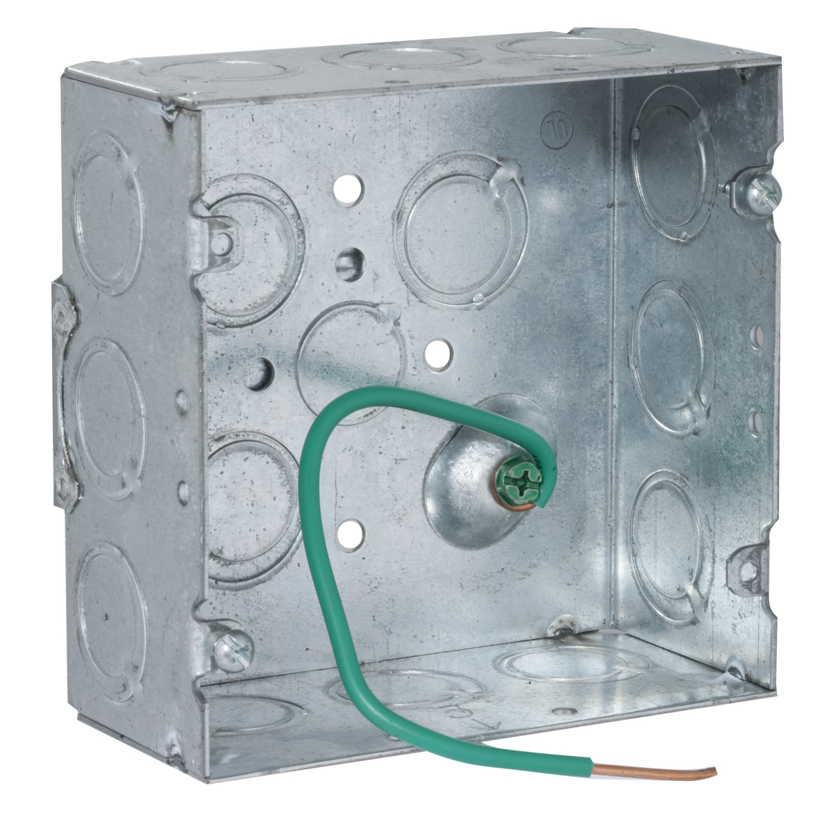 4-11/16 In. Square Bracketed Boxes, 2-1/8 In. Deep - Welded withConduitKO's, 600V, Raised Ground, 8 In. #12 Solid Copper Pigtail, UBS