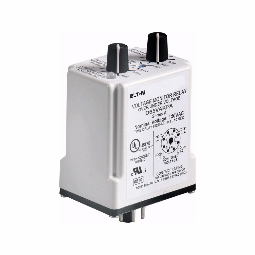 Over/Undervoltage Relay, Adjustable Pickup, Fixed Dropout Settings, 120 Vac, Dropout 97-131 Vac, Pickup 102-138 Vac-D65VMRPA