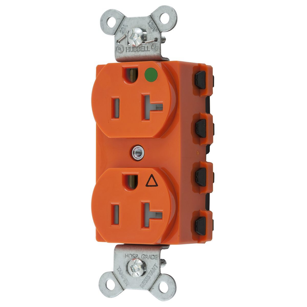 Straight Blade Devices, Receptacles, Duplex, SNAPConnect, Hospital Grade, Isolated Ground, Tamper Resistant, 20A 125V, 2-Pole 3-Wire Grounding, 5-20R, Nylon, Orange