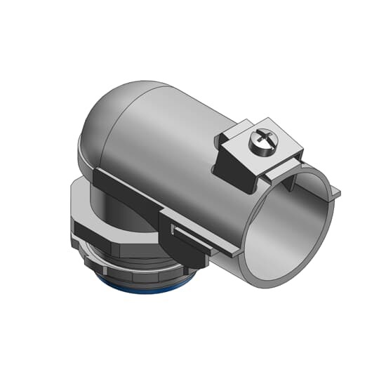 Metal-Clad and Armored Cable Fitting, 90 Degree Bend, Trade Size 1-1/2 Inch, Knockout Size 1-1/2 Inch, Cable Range 1.812 to 2.031 Inch, Malleable Iron with Zinc Plating, Nylon Insulated