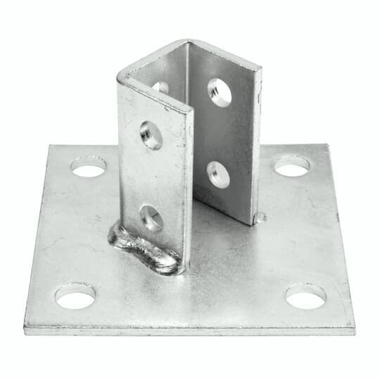 Connector, Diagonal Post Base, Post Height 3-1/2 Inches, Post Length 1-11/16 Inch, Width 1-5/8 Inch, 4 Holes, Hole Diameter 3/4 Inch, Green Urethane Powder Coated Steel