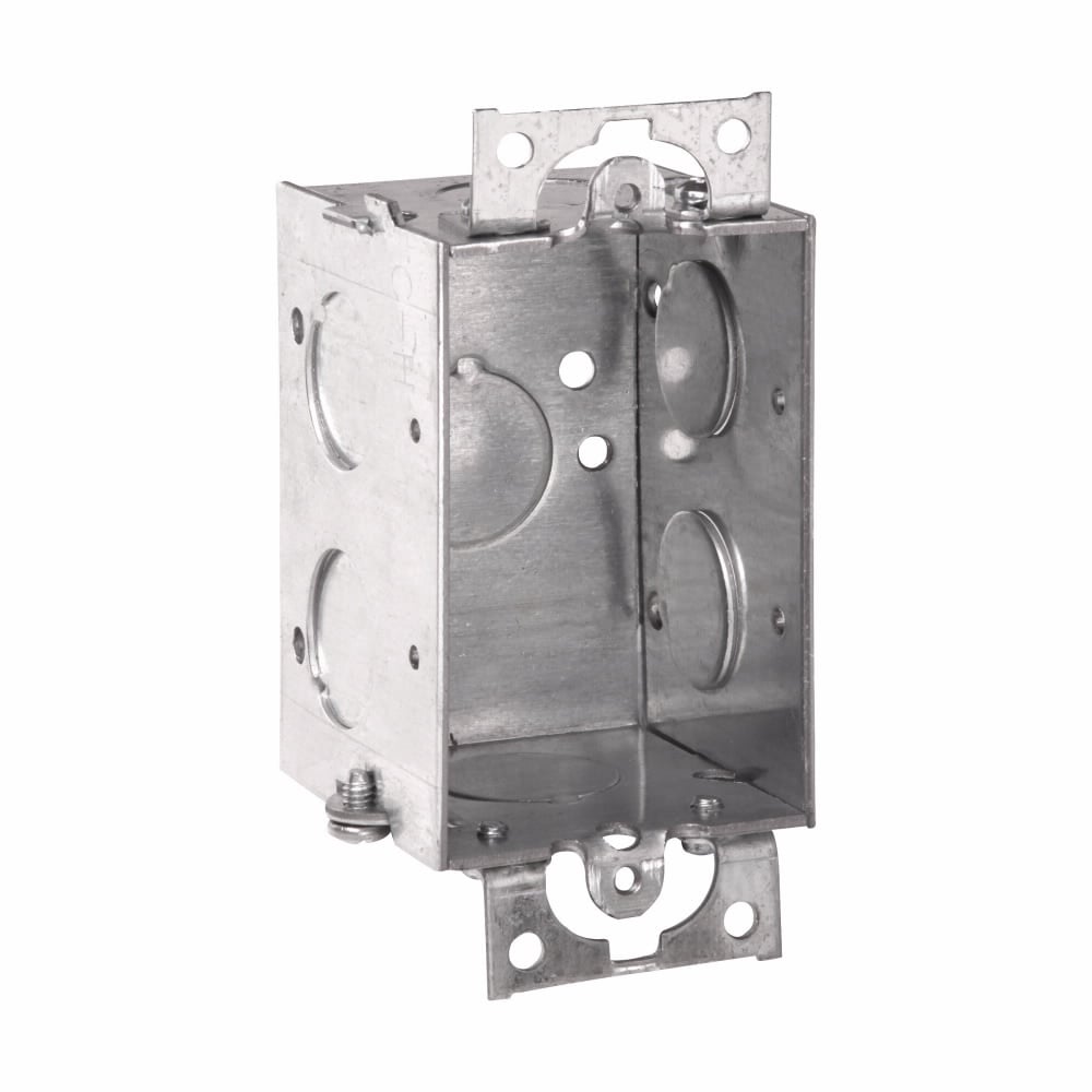 Eaton Crouse-Hinds series Switch Box, (1) 1/2", Conduit (no clamps), 2", (1) 1/2", Steel, (2) 1/2", Ears, Gangable, 10.0 cubic inch capacity