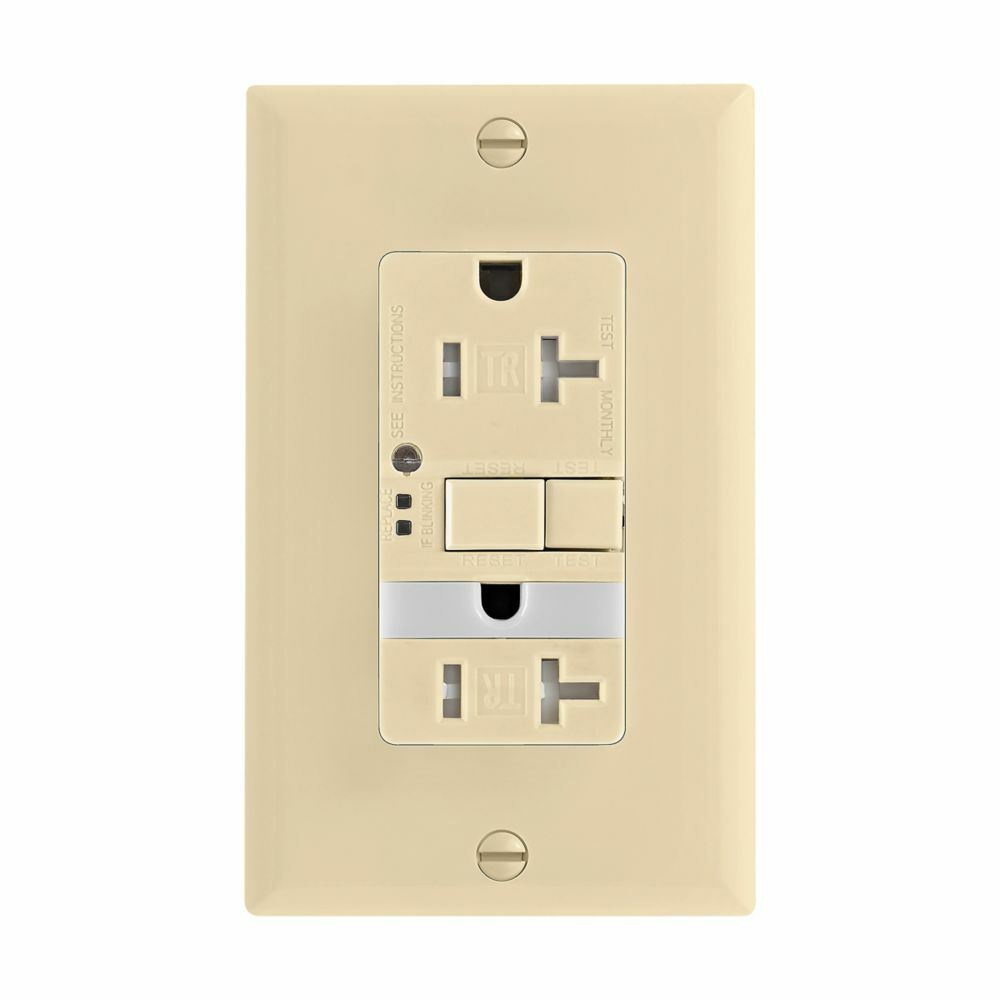 Eaton GFCI receptacle,Nightlight,Tamper resistant,Self-test,#14 - 10 AWG,20A,Residential,Commercial,Flush,125 V,GFCI,Back and side wire,Ivory,Night light,Brass,Receptacle,Tamper resistant,Polycarbonate,5-20R,Two-pole, three-wire, grounding