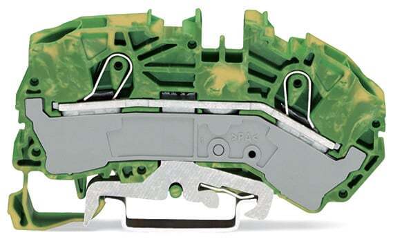 2-conductor ground terminal block; 16 mm; side and center marking; for DIN-rail 35 x 15 and 35 x 7.5; Push-in CAGE CLAMP; 16,00 mm; green-yellow