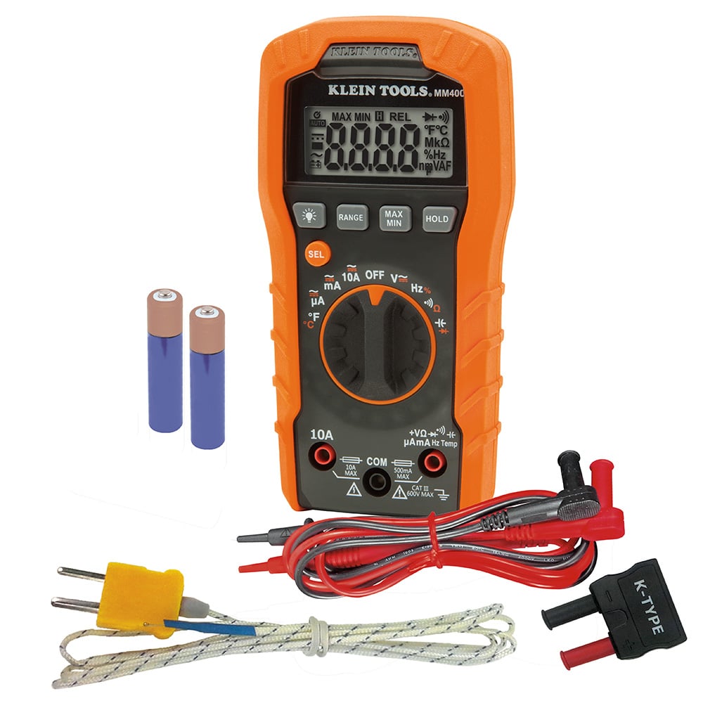 Digital Multimeter, Auto-Ranging, 600V, Multimeter measures up to 600V AC/DC voltage, 10A AC/DC current and 40 MOhms resistance