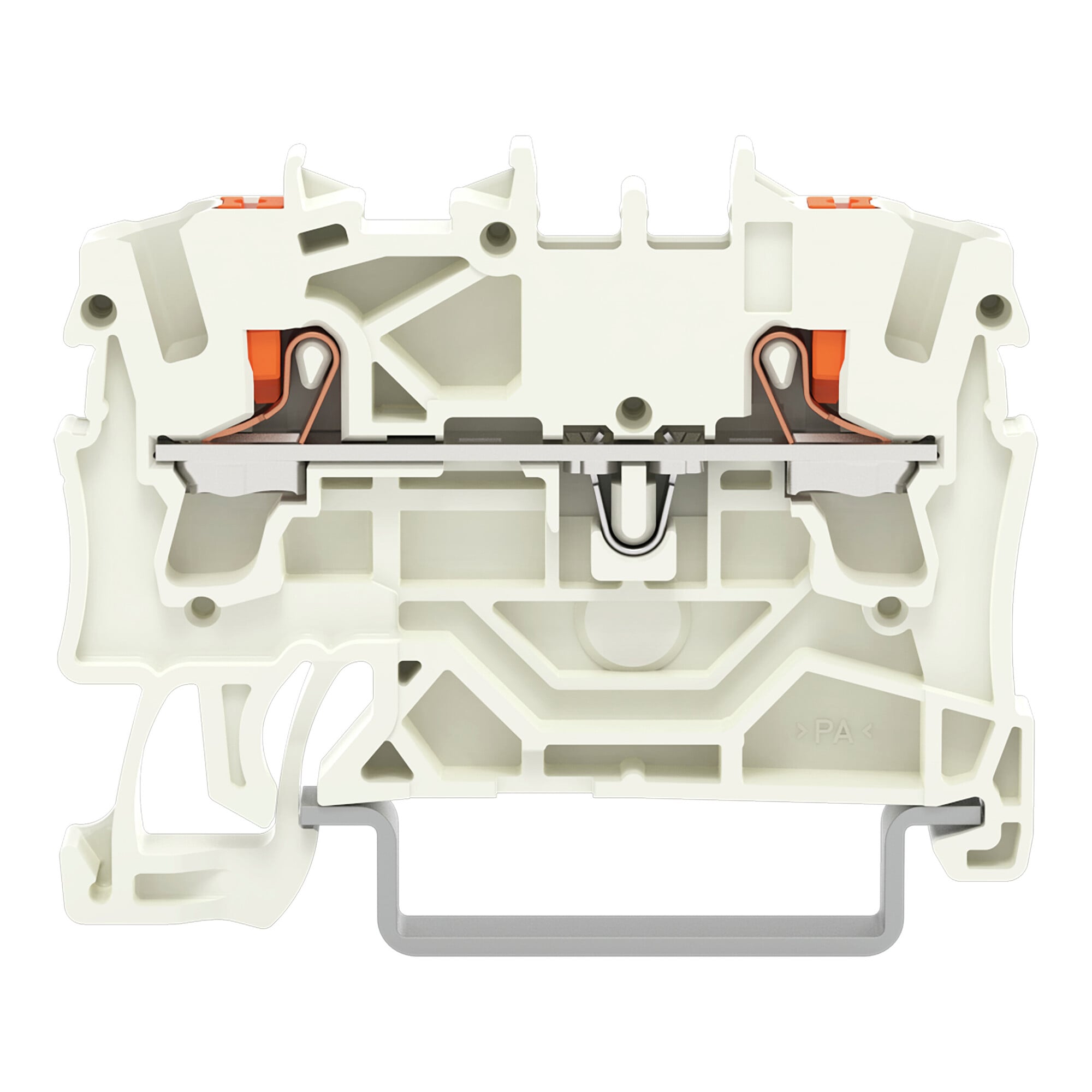 2-conductor through terminal block; with push-button; 2.5 mm; with test port; suitable for Ex e II applications; side and center marking; for DIN-rail 35 x 15 and 35 x 7.5; Push-in CAGE CLAMP; 2,50 mm; light gray