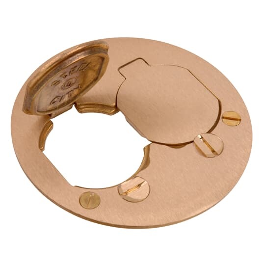 Cover Plate for Flush Service Floor Boxes, 4 Inch Diameter, Individual Duplex Lift Lids, Brass