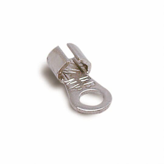 Non-Insulated High-Temperature Ring Terminal, Length .66 Inches, Width .31 Inches, Bolt Hole #10, Wire Range #16-#14 AWG, 1200 Degree Fahrenheit Maximum, Nickel Alloy, Plain Finish