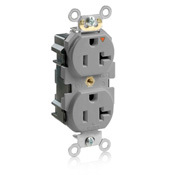  20 Amp, 125 Volt, Lev Lok Duplex Receptacle, Isolated Ground, Tamper Resistant, Industrial Grade, Gray