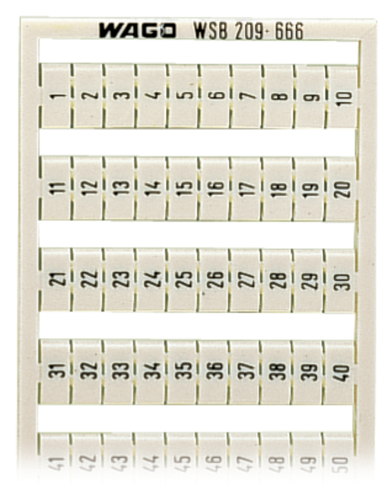 WSB marking card; as card; MARKED; 1 ... 50 (2x); not stretchable; Vertical marking; snap-on type; white
