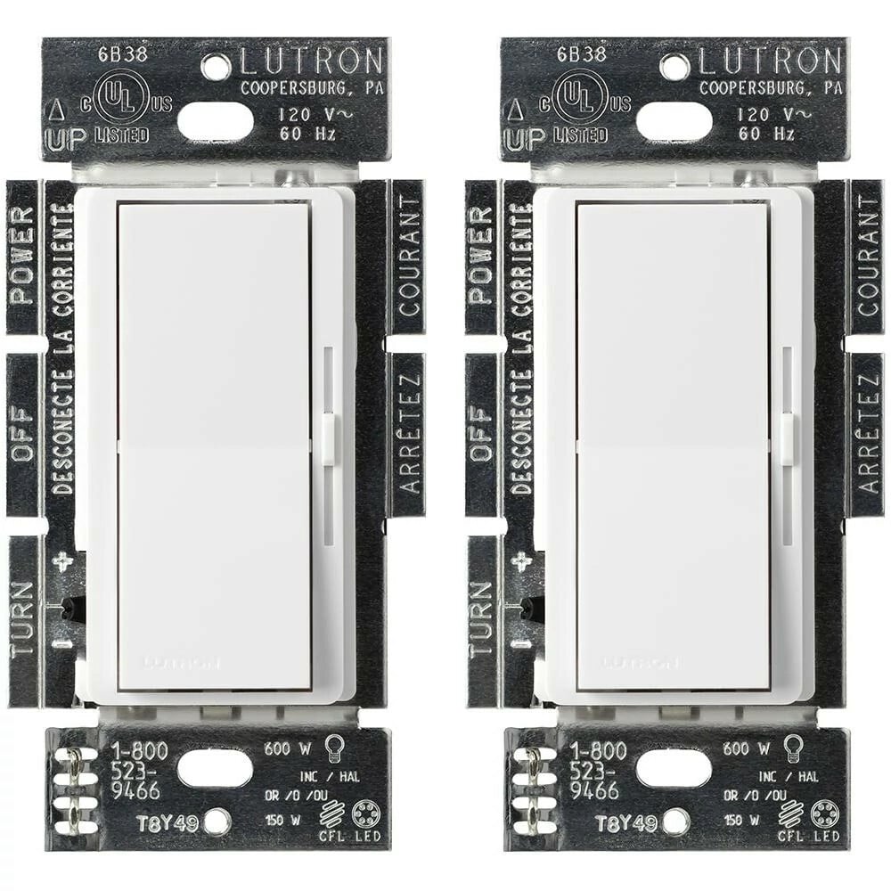Diva C.L Dimmer - Gloss Finish,  C.L/LED (Screw-based), Incandescent/Halogen, 3-way/single-pole, 150W C.L/LED or 600W inc/hal in white, 2 pack