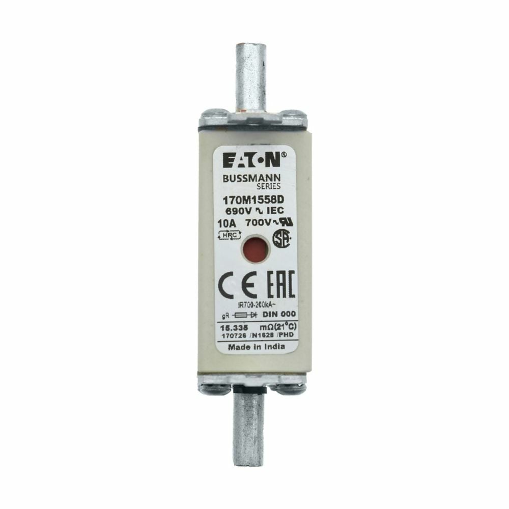 Fuse-link, high speed, 10 A, AC 690 V, DIN 000, gR, DIN, IEC, dual indicator, live gripping lugs