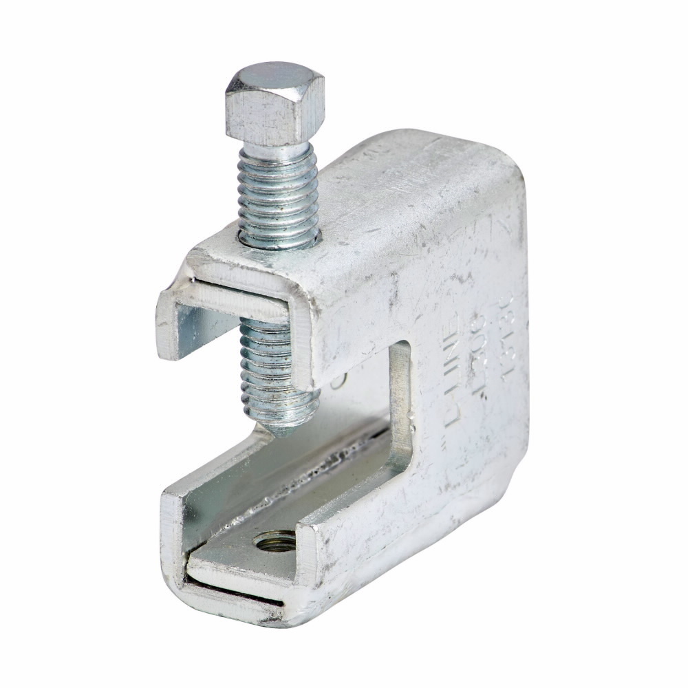 Eaton B-Line series beam clamps, 2.4375"Hx2.5"Lx0.4670"W, Steel, 1100 load, 3/8?-16 rod size, 1/2?-13 screw size, 0.875"beam width