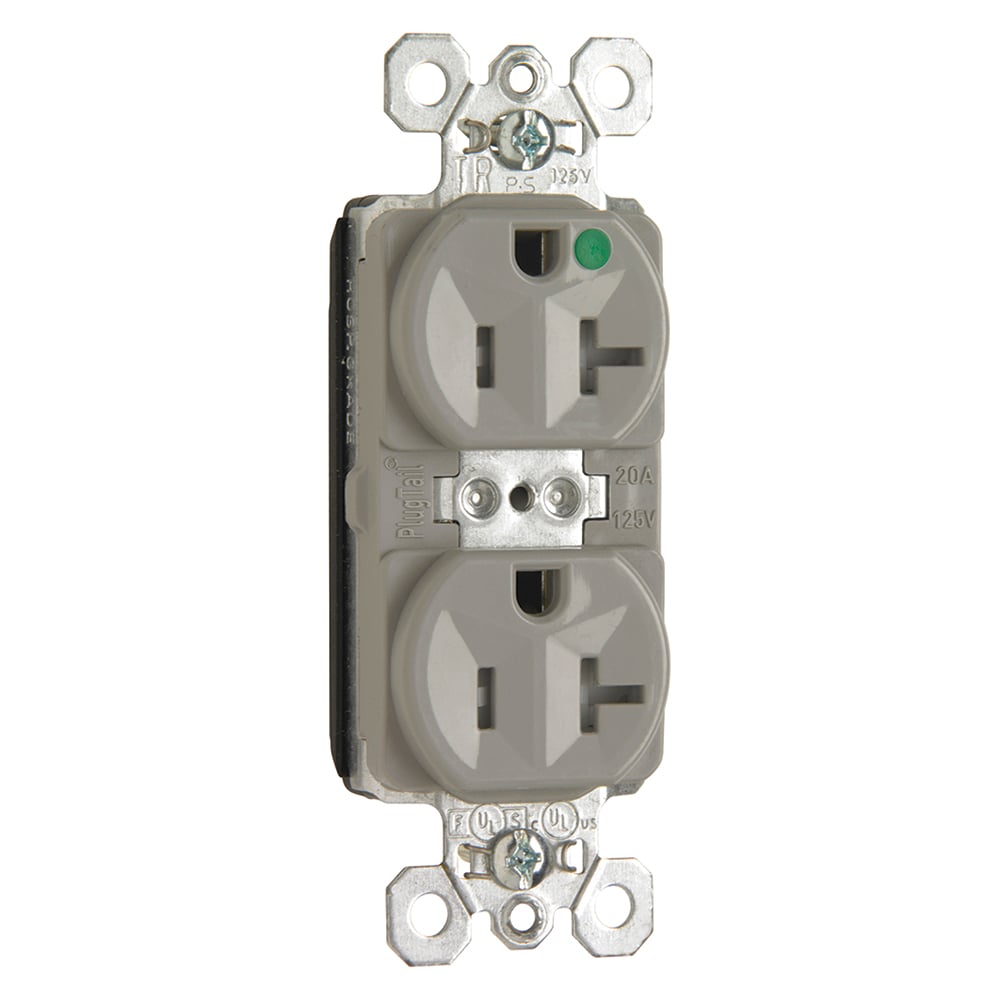 Hospital Grade Duplex Receptalces, 20 Amp, Gray