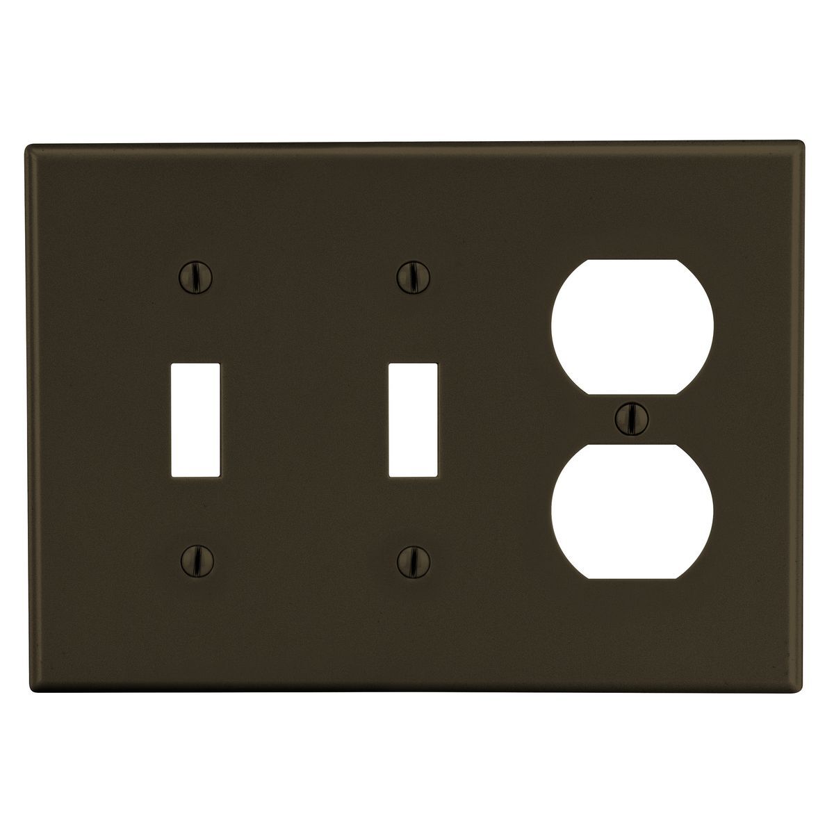 Wallplate, 3-Gang, 2) Toggle 1) Duplex, Brown