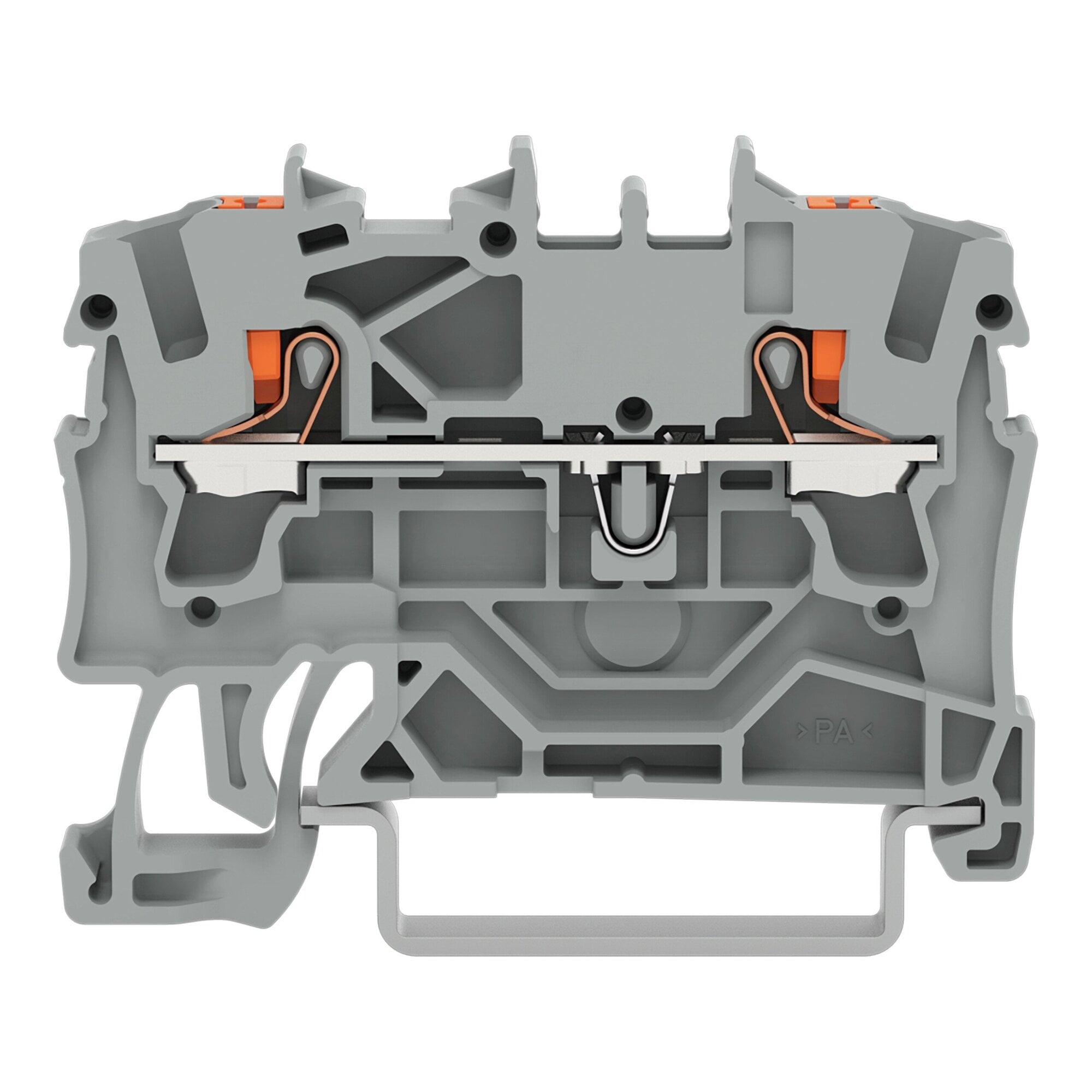 2-conductor through terminal block; with push-button; 2.5 mm; with test port; suitable for Ex e II applications; side and center marking; for DIN-rail 35 x 15 and 35 x 7.5; Push-in CAGE CLAMP; 2,50 mm; gray