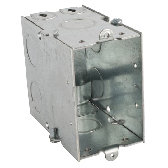 Gangable Switch Box, 18 Cubic Inches, 3 Inches Long x 2 Inches Wide x 3-1/2 Inches Deep, 1/2 Inch Knockouts, Pre-Galvanized Steel, Non-Metallic Cable Clamps (C-5), For use with Non-Metallic Sheathed Cable