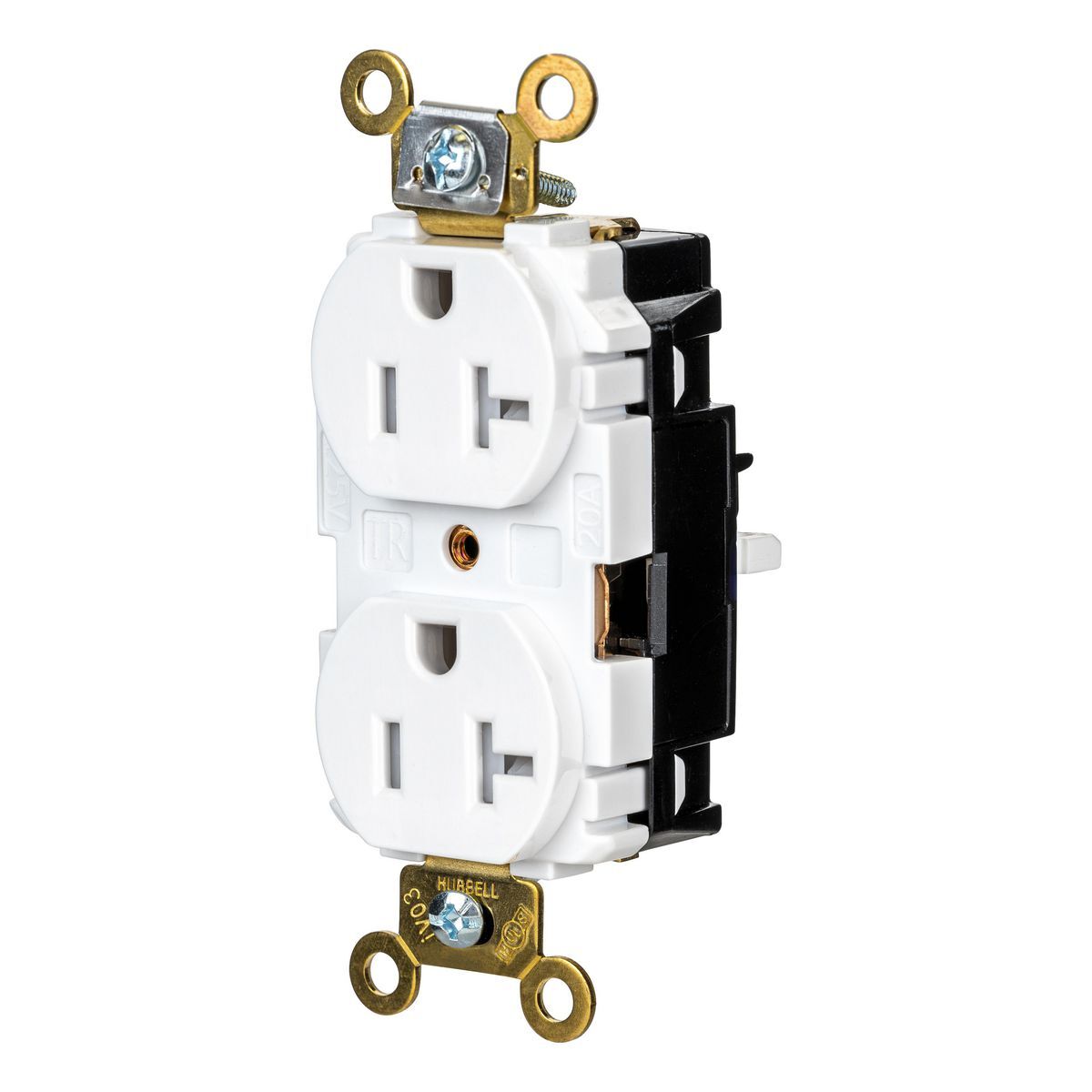 Straight Blade Devices, EdgeConnect, Duplex Receptacle, Industrial Grade, Tamper Resistant, 2-Pole 3-Wire, 20A 125V, 5-20R, Screwless Terminal, White