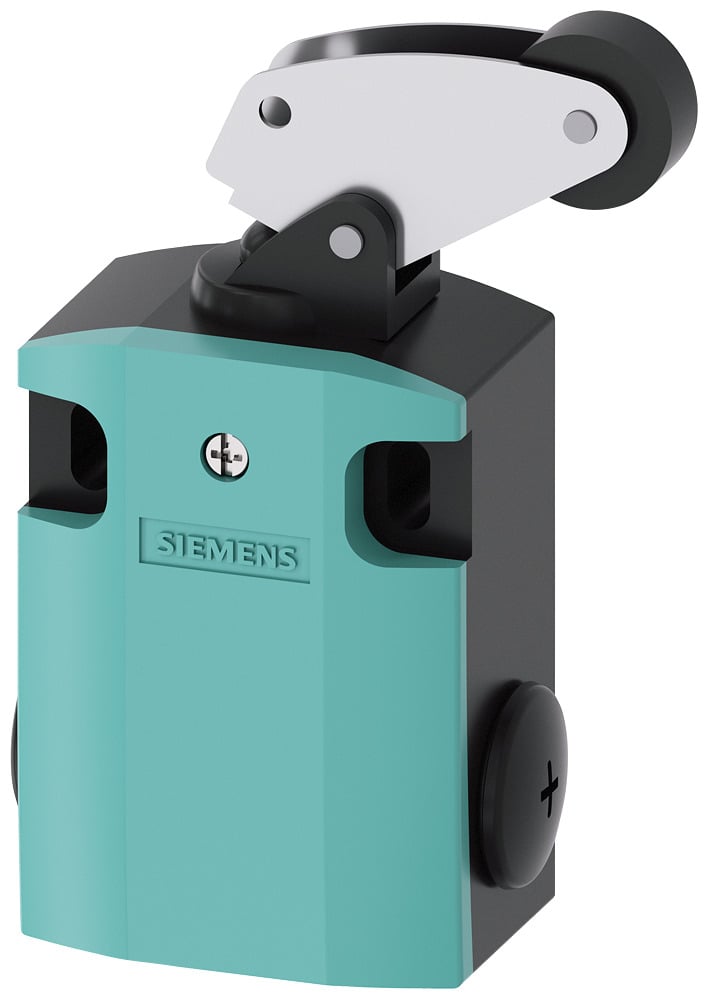 Position switch metal enclosure 56 mm wide device connection 3x (m20x 1.5) 1 no/1 nc quick action contacts angular roller lever, metal lever and plastic roller22 mm