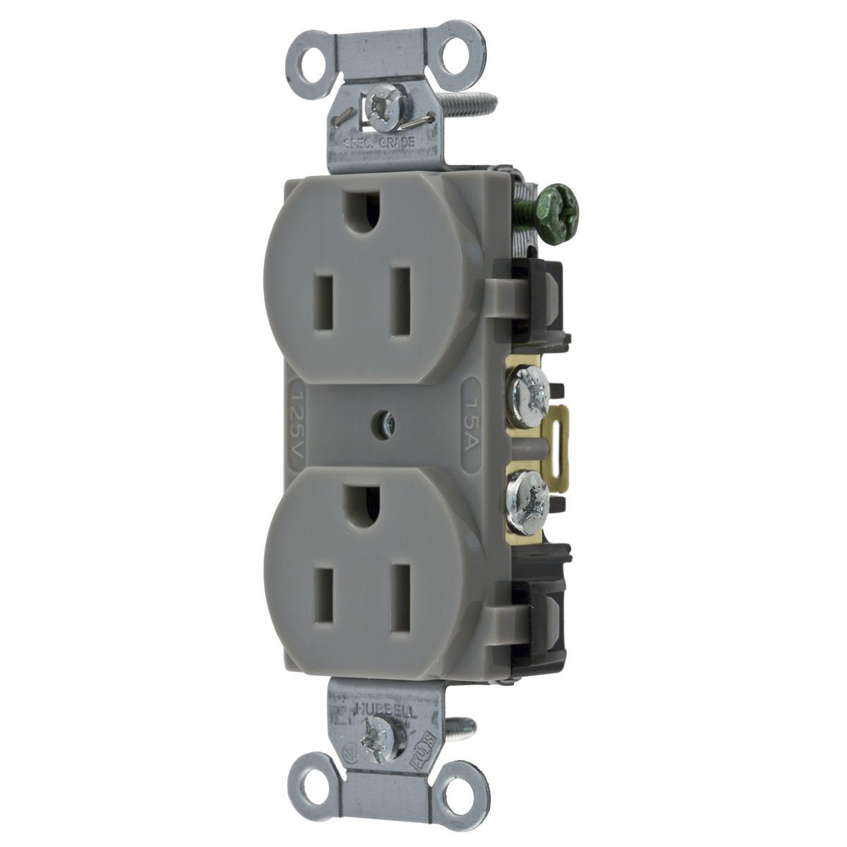 Straight Blade Devices, Receptacles, Duplex, Commercial/Industrial Grade, 2-Pole 3-Wire Grounding, 15A 125V, 5-15R, Gray