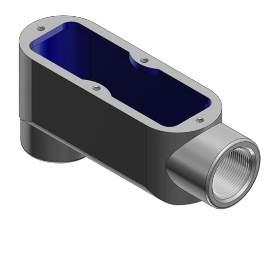 1/2 Inch Form 8, LB Conduit Body, Body Material Gray Iron with Zinc Plating and Baked On Epoxy Powder Coat with BlueKote Internal Coating for Use with Rigid/IMC Conduit