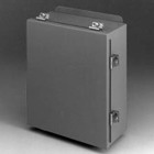 Eaton B-Line series JIC panel enclosure, 6" height, 4" length, 4" width, NEMA 4, Hinged cover, 4CHC enclosure, Wall mount, Small single door, External mounting feet, Carbon steel, Seamless poured in-place gasket