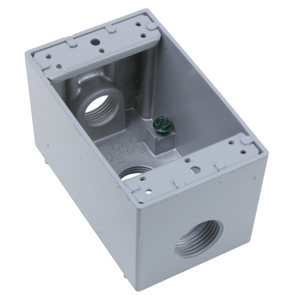 Weatherproof 1 Gang Deep Box, 3 Hole 3/4, 23Cu.In. with Threaded Holes,Gray (1 Hole Each Side, 1 hole in Back)