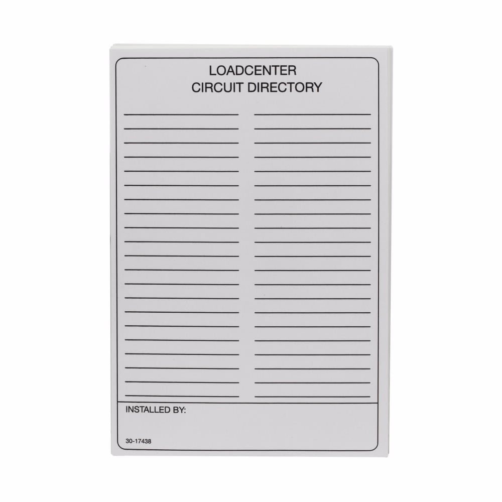 Eaton CH 3/4-inch Loadcenters and Breakers Accessories - Circuit Directory,Circuit directory,CH,0.75 in,Used with CH 3/4 in Loadcenters
