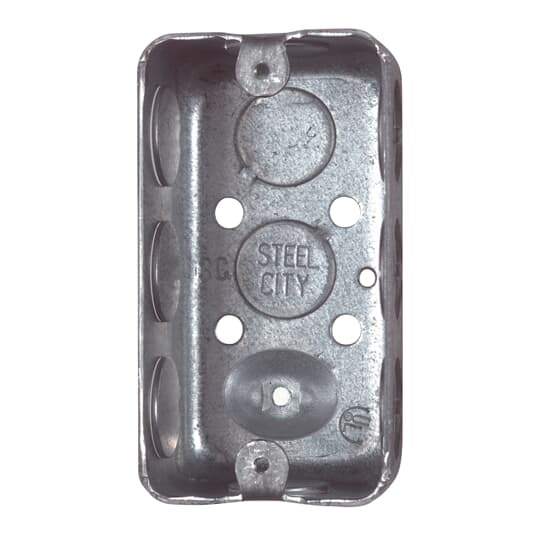 One Gang Utility Box, 14.5 Cubic Inches, 4 Inches Long x 2-1/8 Inches Wide x 2-1/8 Inches Deep, 1/2 Inch Knockouts, Pre-Galvanized Steel, Drawn Construction, For use with Conduit, pack of 25, for Retail