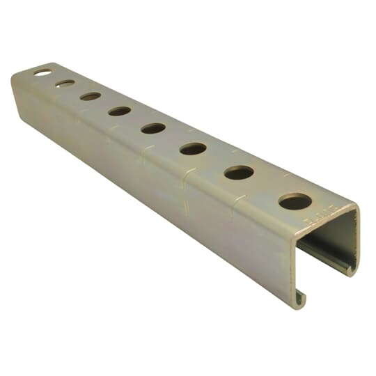 Channel, 12 Gauge, 1-5/8 Inch x 1-5/8 Inch, Length 20 Feet, Steel with 1/2 Inch Knockouts on 6 Inch Centers