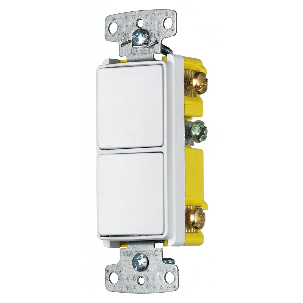 Combination Devices, Residential Grade, Decorator Series, Two Three Way Rockers, 15A 120V AC, Side Wired