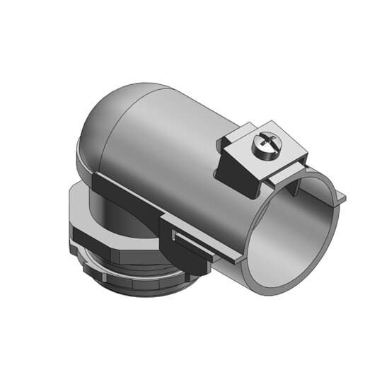 Metal-Clad and Armored Cable Fitting, 90 Degree Bend, Trade Size 1/2 Inch, Knockout Size 1/2 Inch, Cable Range 0.670 to 0.920 Inch, Malleable Iron with Zinc Plating