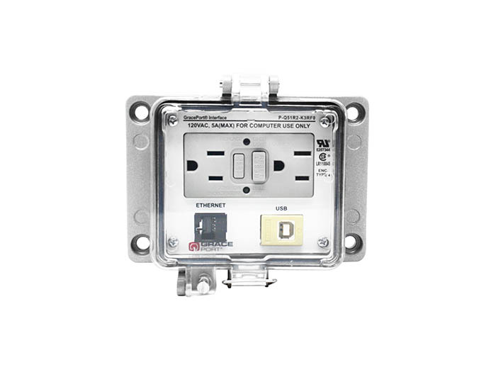 PANEL INTERFACE CONNECTOR WITH USB B/F TO USB A/F, RJ45, PMH, UL TYPE 4, GFCI DUPLEX INSIDE-OUTLET, NO CB