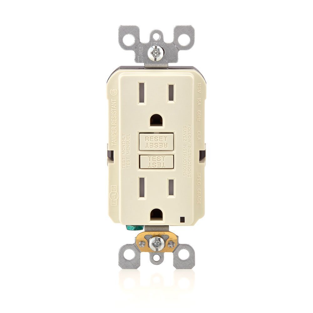 GFTR1-3T Decora Self-Test Tamper Resistant GFCI Receptacle With Light Almond Test, Reset Button, 120 V AC, 15 A, 2 Poles, 3 Wires, Light Almond