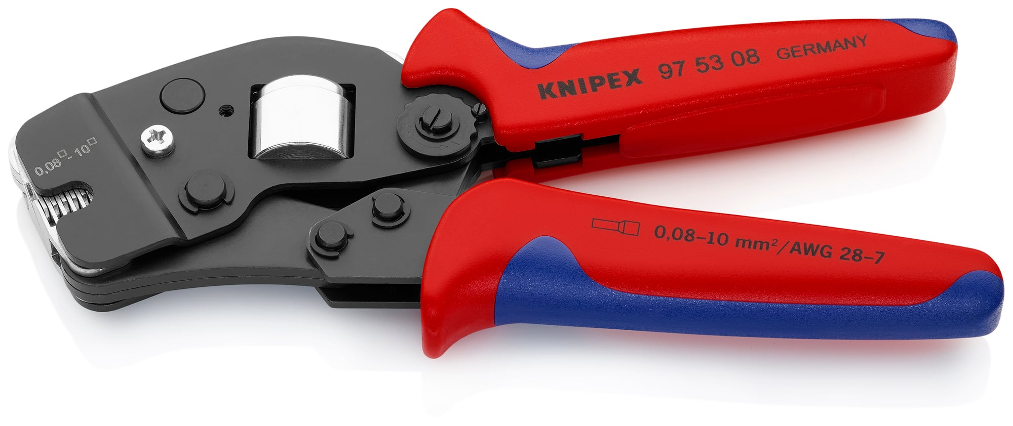 Self-Adjusting Crimping Pliers For Wire Ferrules, 7 1/2 in., Multi-Component, Automatic Square Crimp, 1 Crimp Position, Bulk