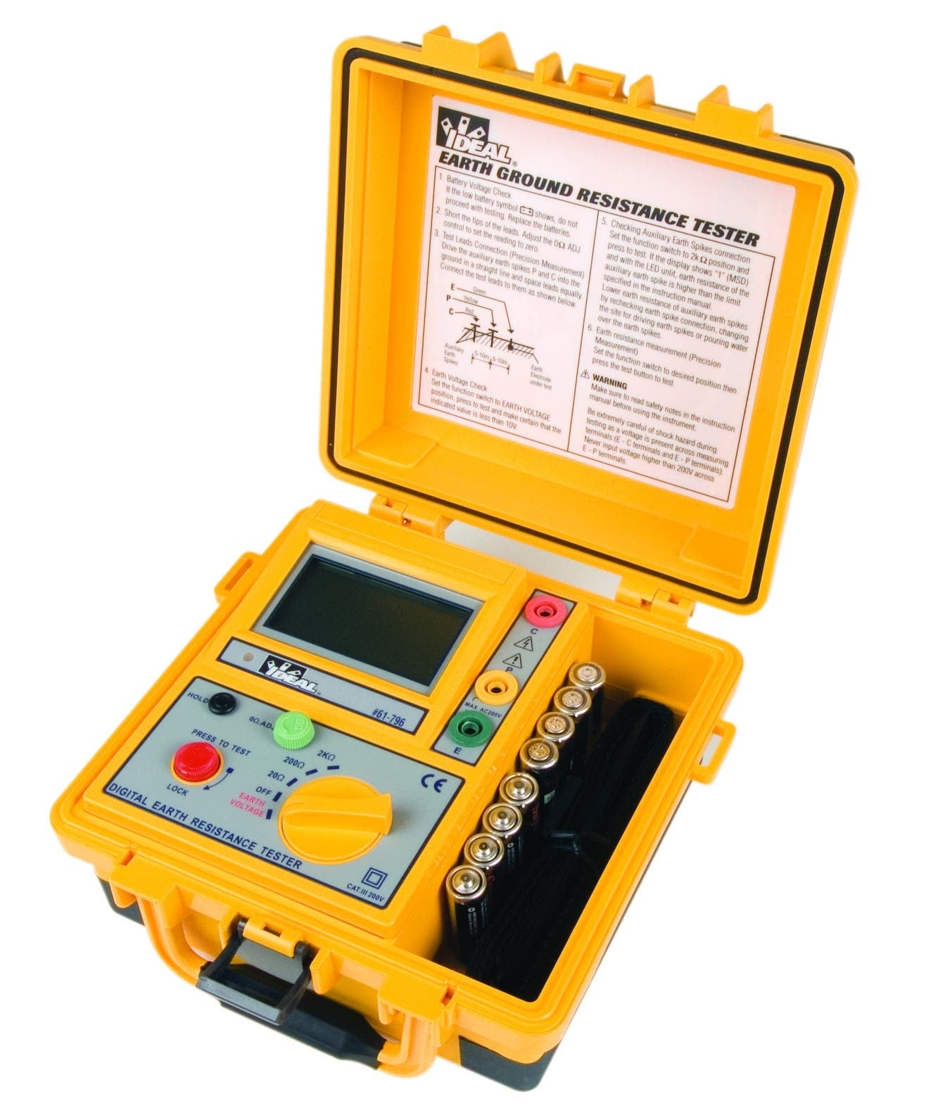 IDEAL, Ground Resistance Tester, 3-Pole, Model: 796, Ground Resistance: 20 - 2000 OHM, Earth Voltage: 300 V, Display: Analog