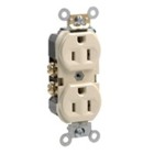 15-Amp, 125 Volt, Narrow Body Duplex Receptacle, Straight Blade, Commercial Grade, Self Grounding, Internal Clamps, White