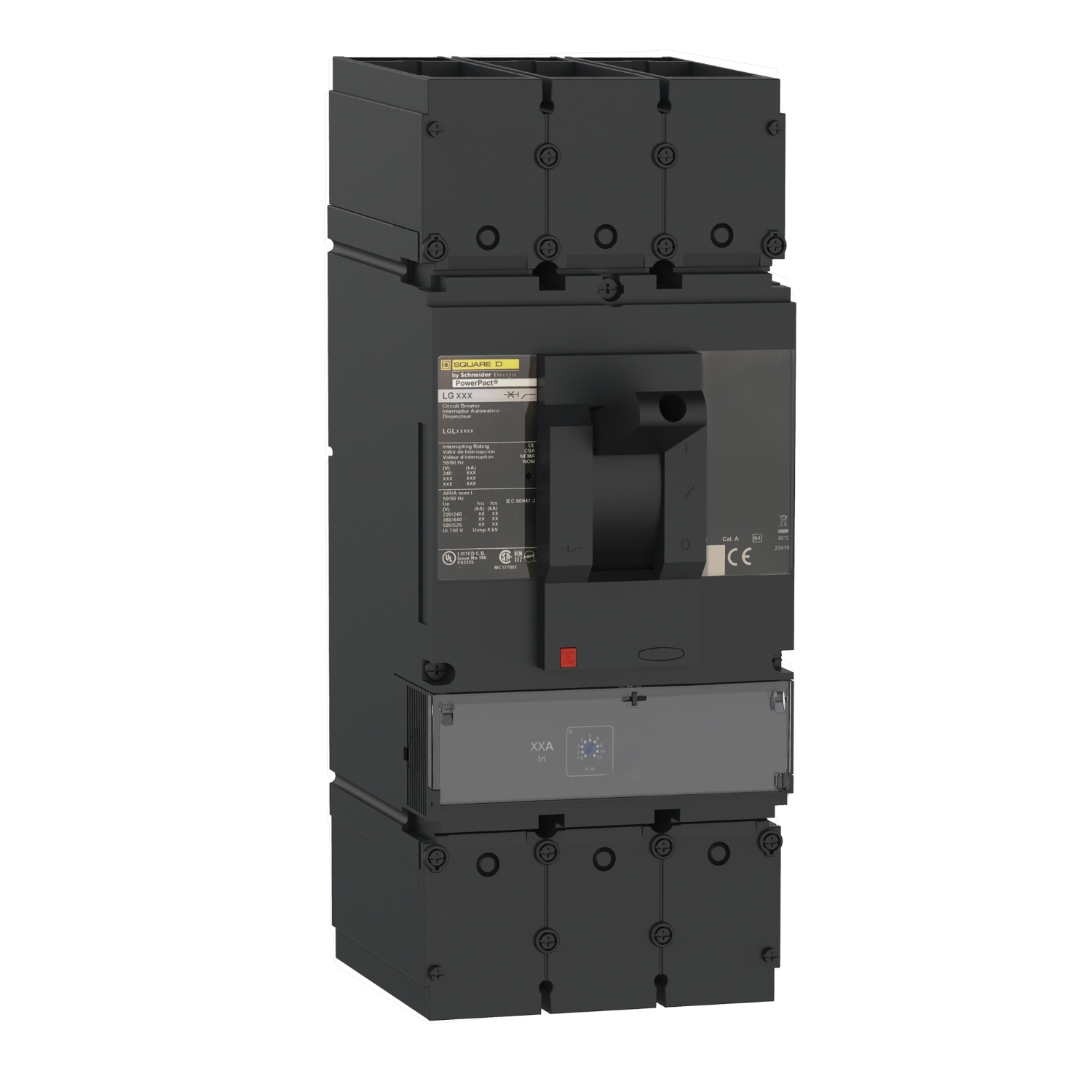 Circuit breaker, PowerPacT L, 400A, 3 pole, 600VAC, 25kA, lugs, thermal magnetic, 80%