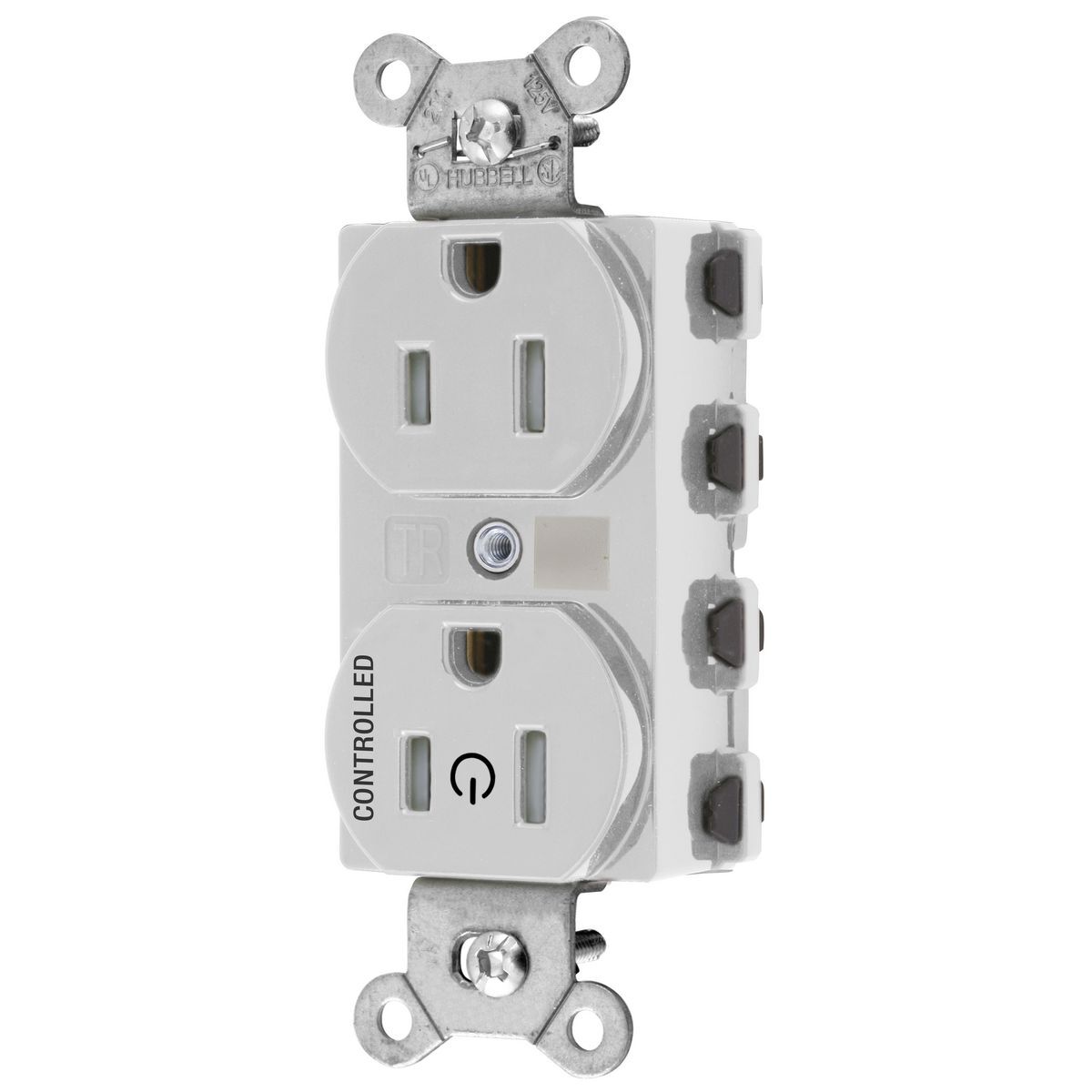 Straight Blade Devices, Receptacles, Duplex, SNAPConnect, Tamper Resistant, Controlled, 15A 125V, 2-Pole 3-Wire Grounding, Nylon, White