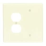 2-Gang 1-Duplex 1-Blank Device Combination Wallplate, Oversized, Thermoset, Box Mount, Ivory