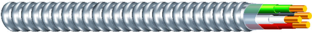 Southwire Armorlite Type MC Cable is constructed with soft-drawn copper  Type THHN/THWN-2 conductors rated 90C dry  and a bare copper grounding conductor for sizes 1/0 AWG and larger. The conductors are cabled together and a binder tape bearing the print legend is wrapped around the assembly. Aluminum interlocking armor is applied over the assembly. Also available in steel. Conductors are black with phase identification. Colors available upon request with economic order quantity.